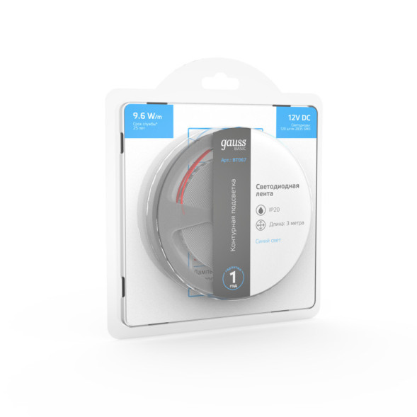 Лента Gauss Basic LED 2835/120 BT067 28.8W 12V 624lm синий IP20