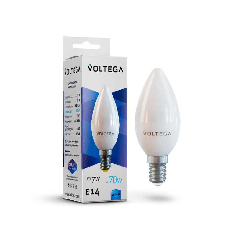 Светодиодная лампа Voltega Candle 7049 7W 220V 680lm E14 белый (дневной)