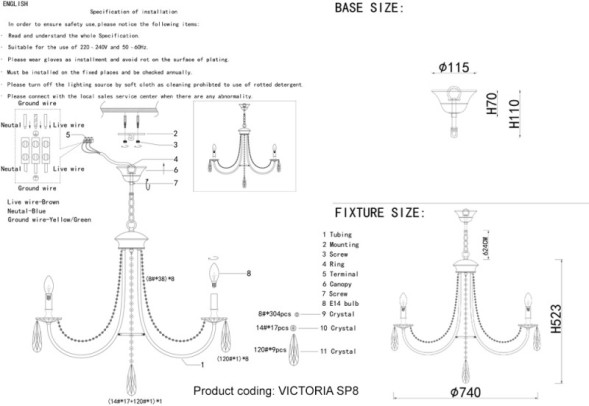 Подвесная люстра Crystal Lux VICTORIA VICTORIA SP8 GOLD/AMBER
