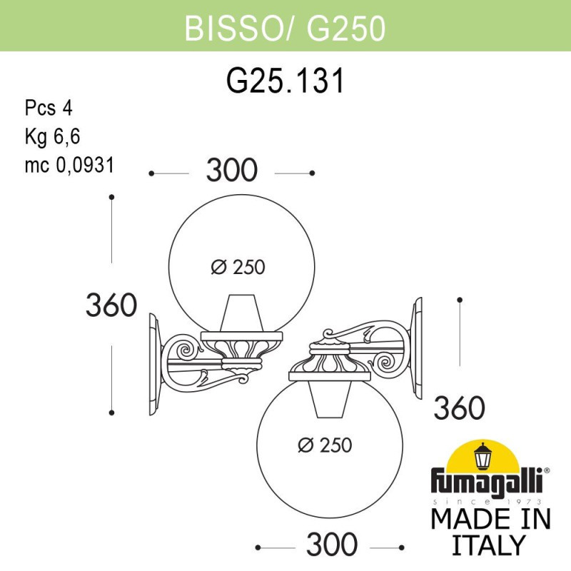 Уличный настенный светильник Fumagalli G25.131.000.BXF1R