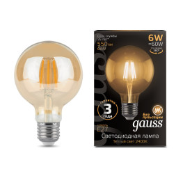 Светодиодная лампа Gauss Filament 105802006 6W 220V 550lm E27 белый (теплый)
