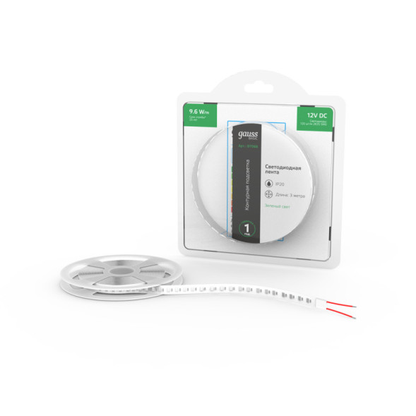 Лента Gauss Basic LED 2835/120 BT068 28.8W 12V 624lm зеленый IP20