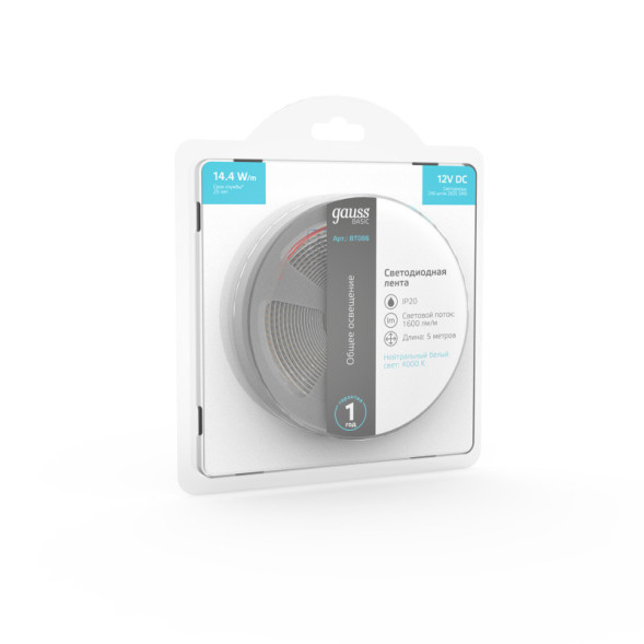 Лента Gauss Basic LED 2835/240 BT086 72W 12V 1600lm белый (дневной) IP20