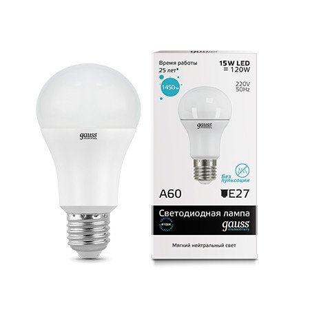 Светодиодная лампа Gauss A60 23225 15W 220V 1450lm E27 белый (дневной)