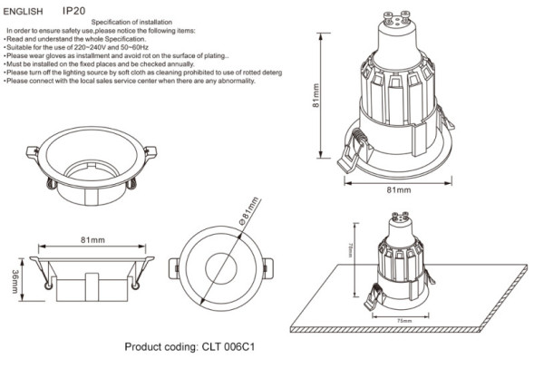 Встраиваемый точечный светильник Crystal Lux CLT 006 CLT 006C1 WH