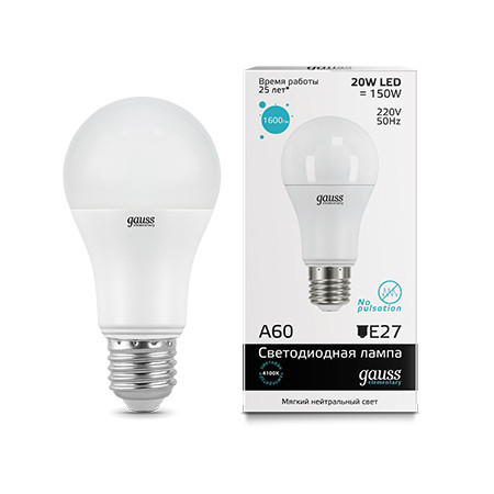 Светодиодная лампа Gauss A60 23229 20W 220V 1600lm E27 белый (дневной)