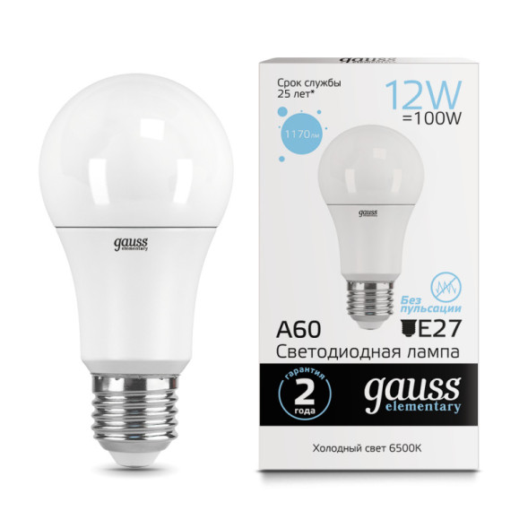Светодиодная лампа Gauss A60 23232 12W 220V 1170lm E27 белый (холодный)