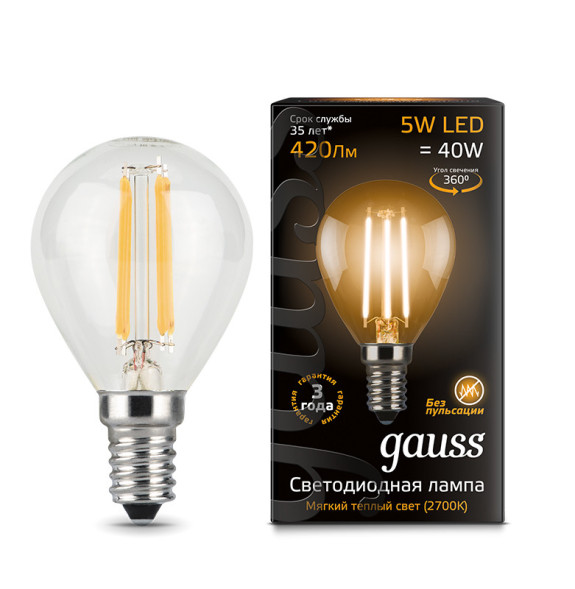 Светодиодная лампа Gauss Filament 105801105 5W 220V 420lm E14 белый (теплый)
