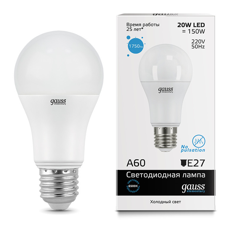 Светодиодная лампа Gauss A60 23239 20W 220V 1750lm E27 белый (холодный)
