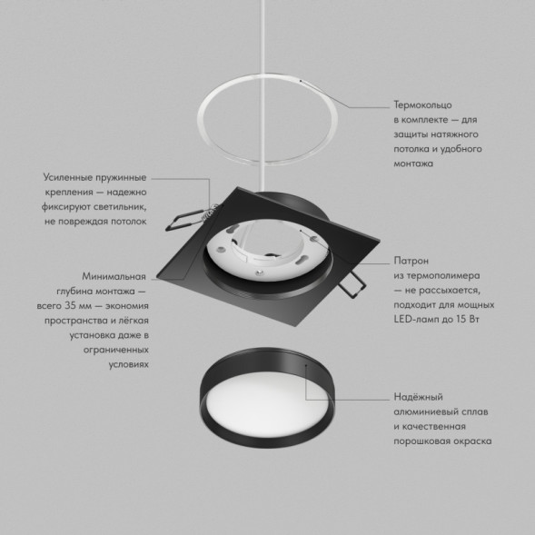 Точечный встраиваемый светильник Denkirs RATIO DK-DH2001-BK