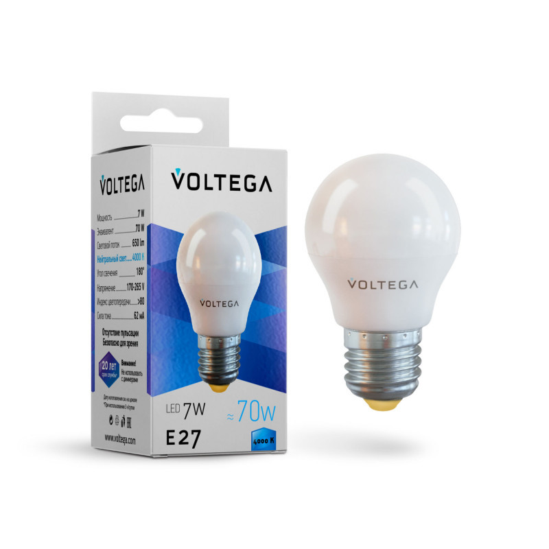 Светодиодная лампа Voltega Globe 7053 7W 220V 680lm E27 белый (дневной)