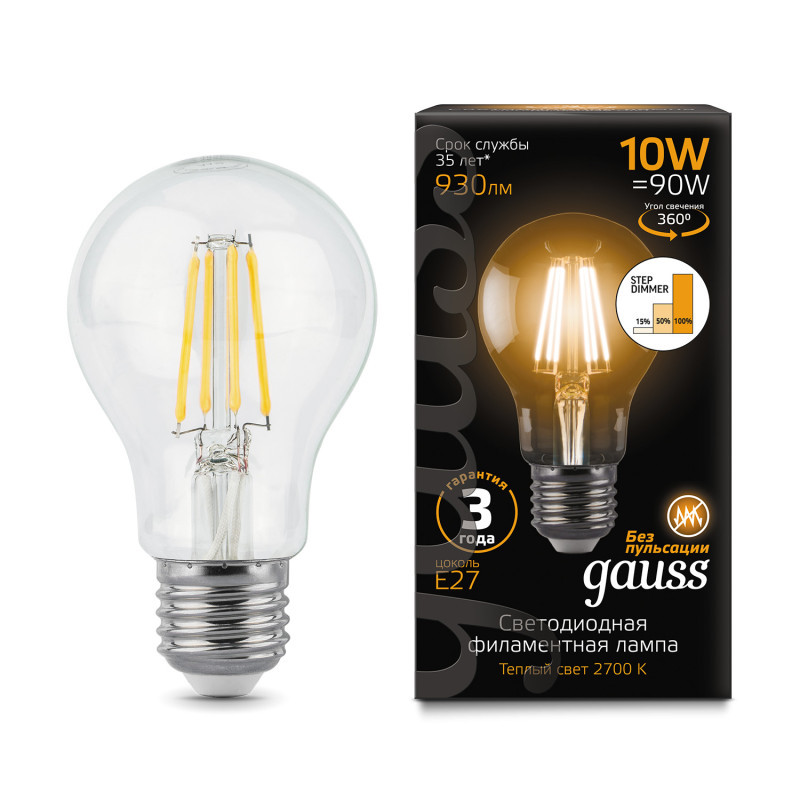 Светодиодная лампа Gauss Filament 102802110-S 10W 220V 930lm E27 белый (теплый)