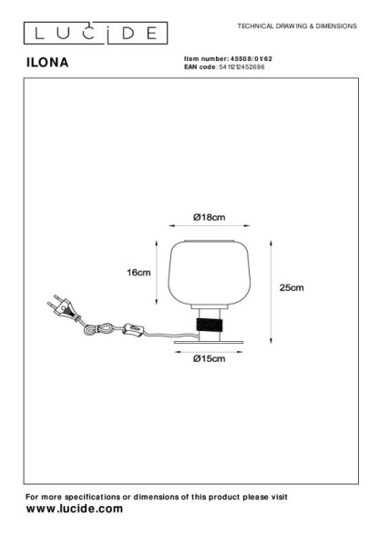 Настольная лампа LUCIDE ILONA 45508/01/62