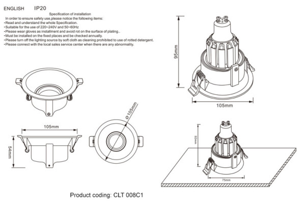Встраиваемый точечный светильник Crystal Lux CLT 008 CLT 008C1 BL
