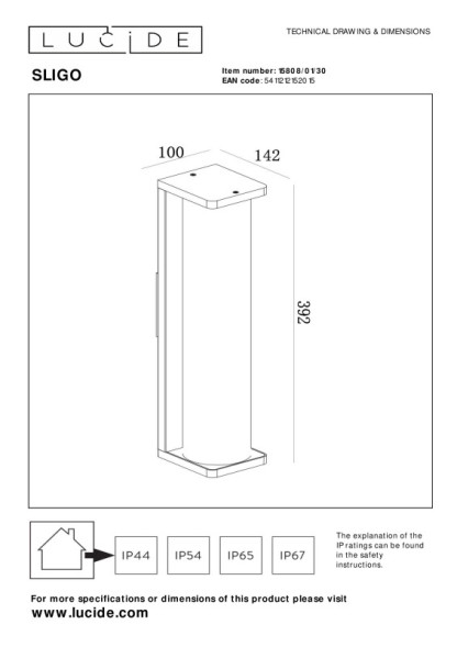 Уличный настенный светильник LUCIDE SLIGO 15808/01/30