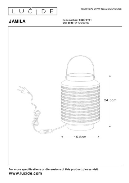 Настольная лампа LUCIDE JAMILA 13526/01/31