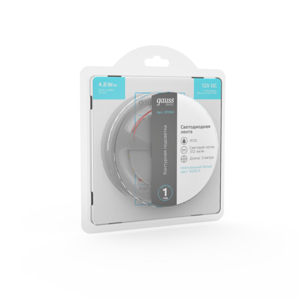 Лента Gauss Basic LED 2835/60 BT004 14.4W 12V 312lm белый (дневной) IP20