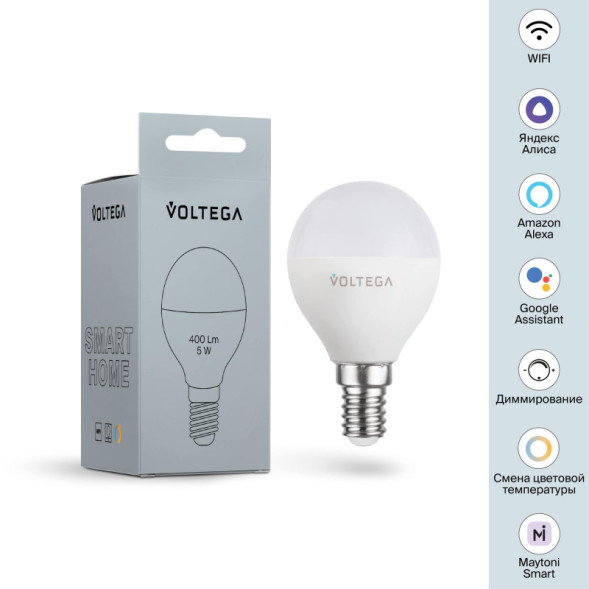 Светодиодная лампа Voltega Wi-Fi bulbs 2428 5W 220V 400lm E14 белый (регулируемый)