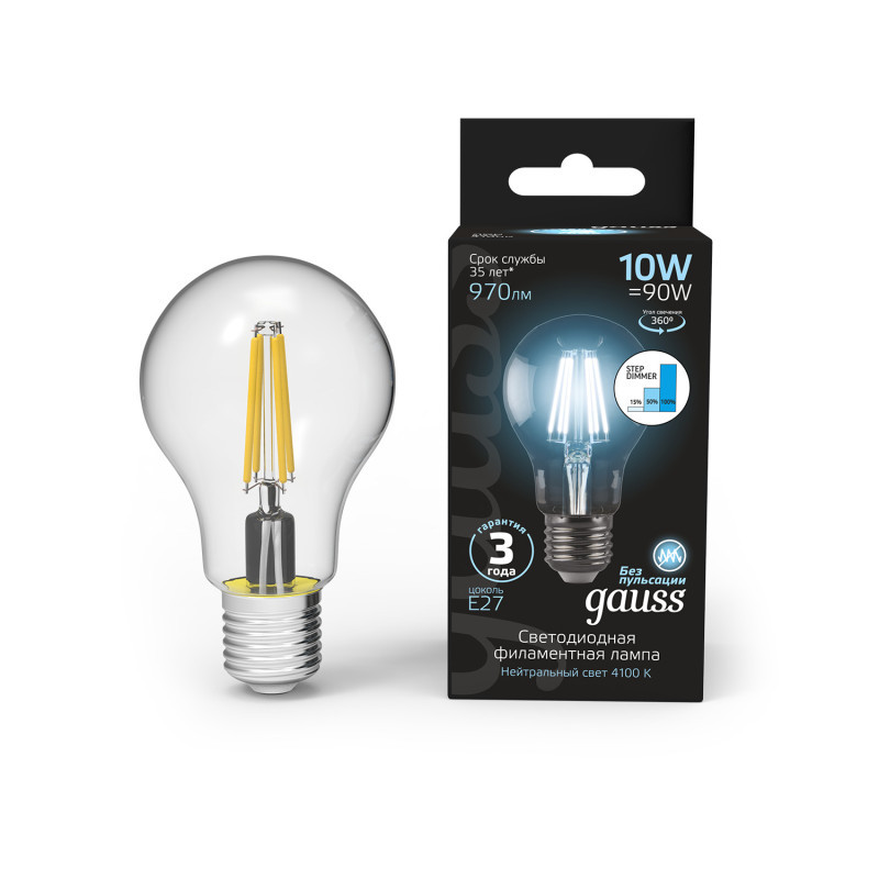 Светодиодная лампа Gauss Filament 102802210-S 10W 220V 970lm E27 белый (дневной)