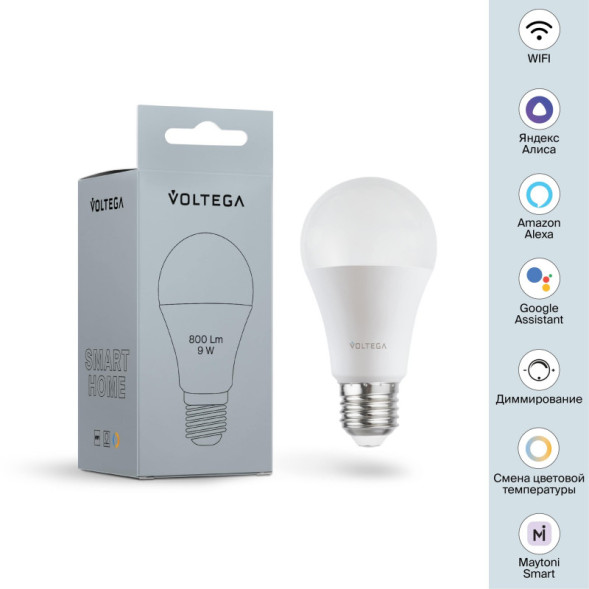 Светодиодная лампа Voltega Wi-Fi bulbs 2429 9W 220V 800lm E27 белый (регулируемый)