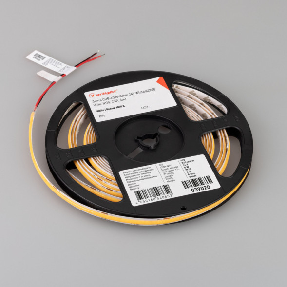 Лента Arlight COB-X320-8mm 039020(1) 40W 24V белый (холодный) IP20