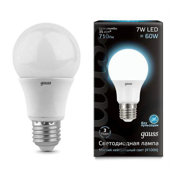 Светодиодная лампа Gauss A60 102502207 7W 220V 710lm E27 белый (дневной)