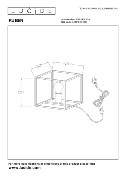 Настольная лампа LUCIDE RUBEN 00524/01/30