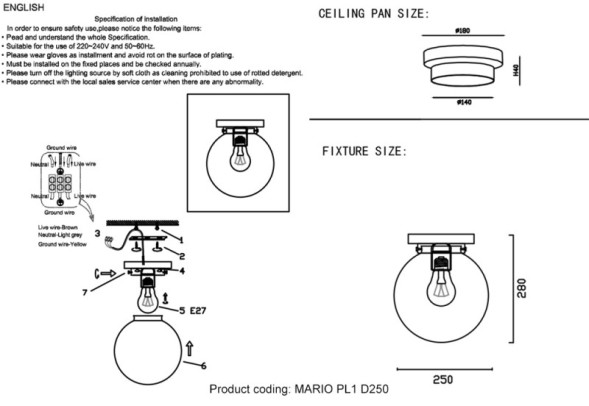 Потолочный светильник Crystal Lux Mario MARIO PL1 D250 NICKEL/TRANSPARENTE