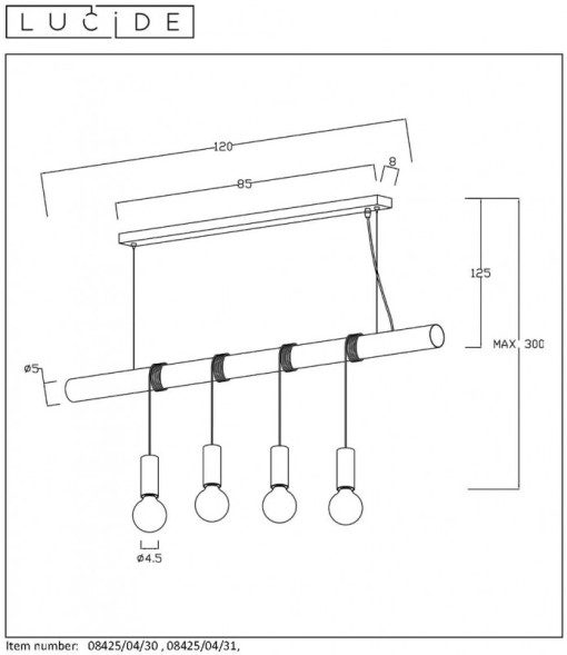 Подвесной светильник LUCIDE Jaime 08425/04/30