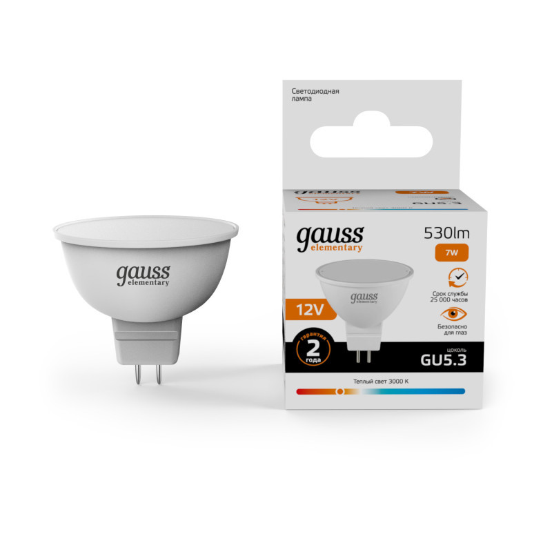 Светодиодная лампа Gauss 11517 7W 12V 530lm GU5.3 белый (теплый)