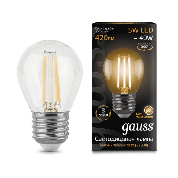 Светодиодная лампа Gauss Filament 105802105 5W 220V 420lm E27 белый (теплый)