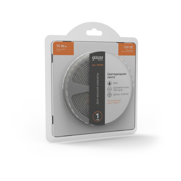 Лента Gauss Basic LED 5050/60 BT050 30W 12V 700lm белый (теплый) IP65