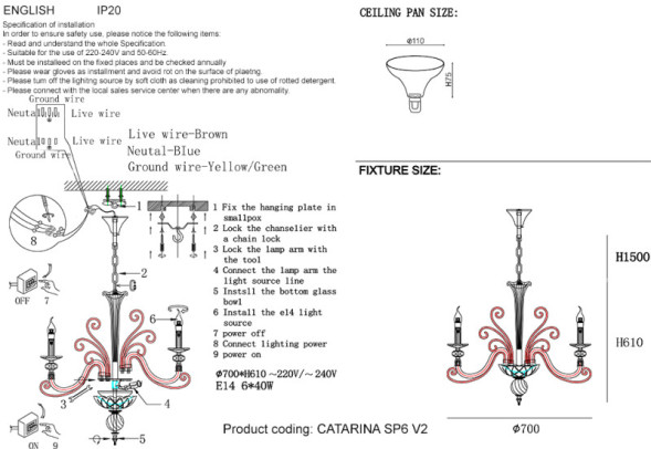 Подвесная люстра Crystal Lux Catarina CATARINA SP6 V2 GOLD/TRANSPARENT-COGNAC