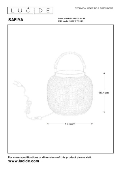 Настольная лампа LUCIDE SAFIYA 13525/01/36