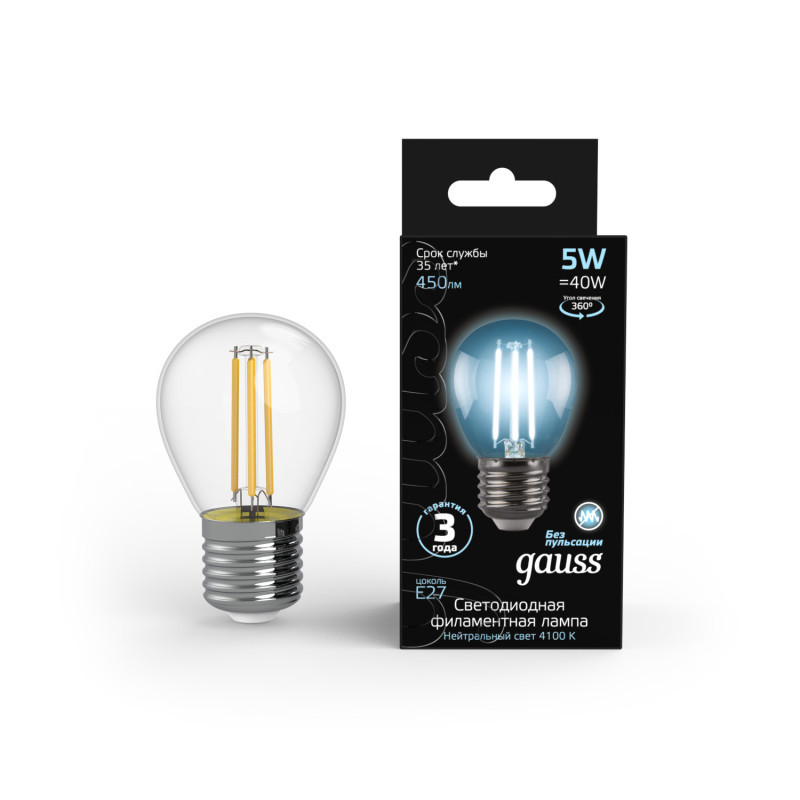 Светодиодная лампа Gauss Filament 105802205 5W 220V 450lm E27 белый (дневной)