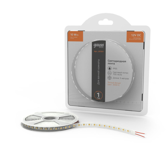 Лента Gauss Basic LED 5050/60 BT051 50W 12V 700lm белый (теплый) IP65