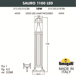 Садово-парковый светильник Fumagalli D15.555.000.VXD1L.CRB SAURO