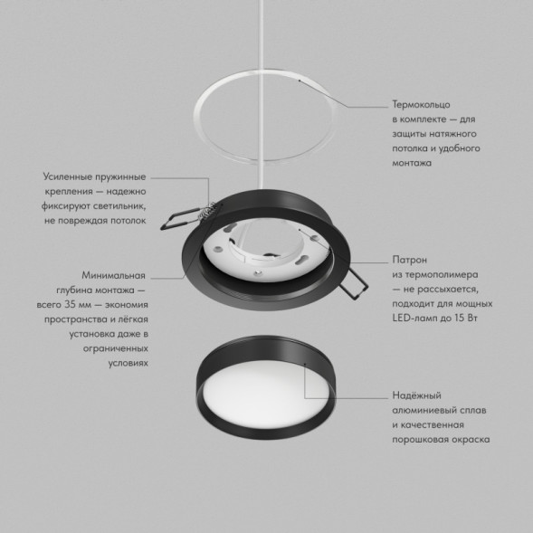 Точечный встраиваемый светильник Denkirs RATIO DK-DH2000-BK