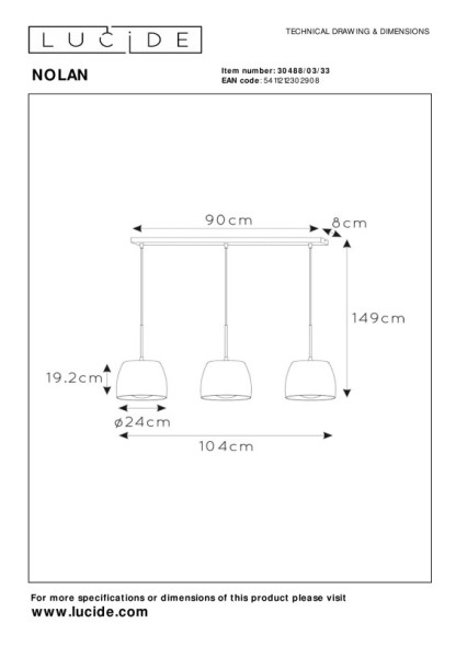 Подвесной светильник LUCIDE NOLAN 30488/03/33