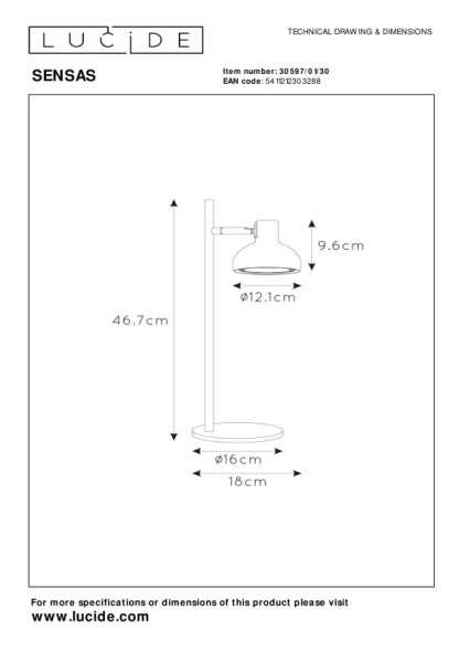 Настольная лампа LUCIDE SENSAS 30597/01/30