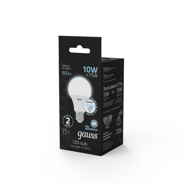 Светодиодная лампа Gauss 102502210-M 10W 220V 800lm E27 белый (дневной)