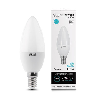 Светодиодная лампа Gauss Свеча 33120 10W 220V 730lm E14 белый (дневной)
