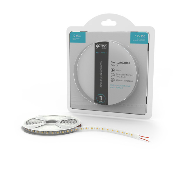 Лента Gauss Basic LED 5050/60 BT053 50W 12V 700lm белый (дневной) IP65