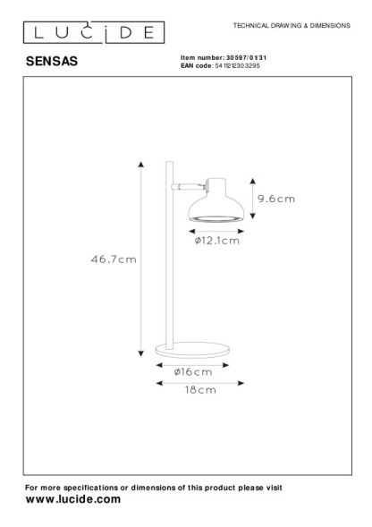 Настольная лампа LUCIDE SENSAS 30597/01/31