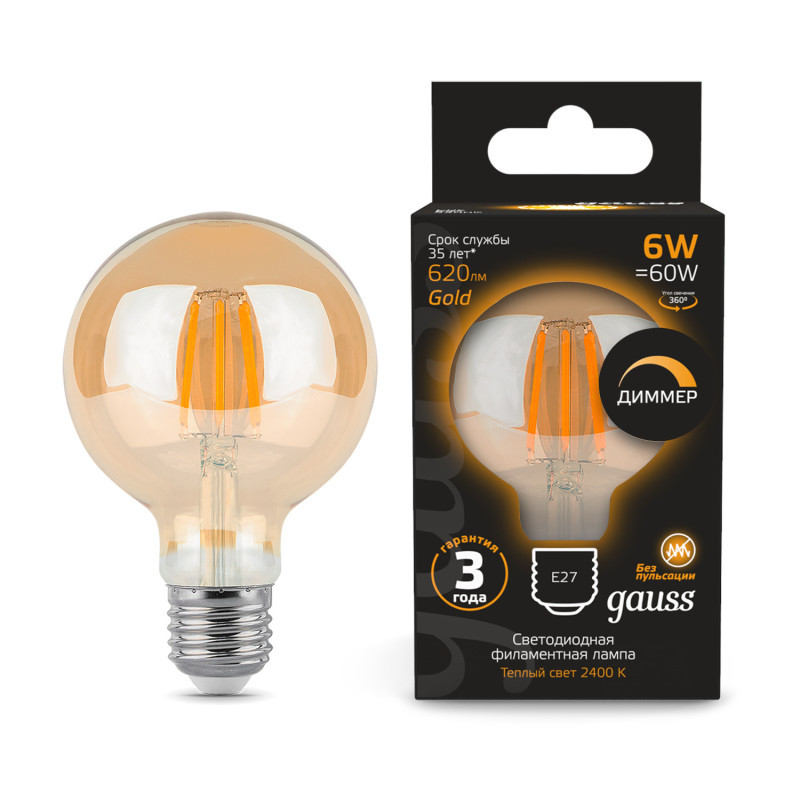 Светодиодная лампа Gauss 105802006-D 6W 220V 620lm E27 белый (теплый)