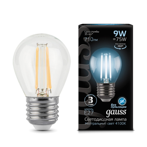 Светодиодная лампа Gauss Filament 105802209 9W 220V 710lm E27 белый (дневной)