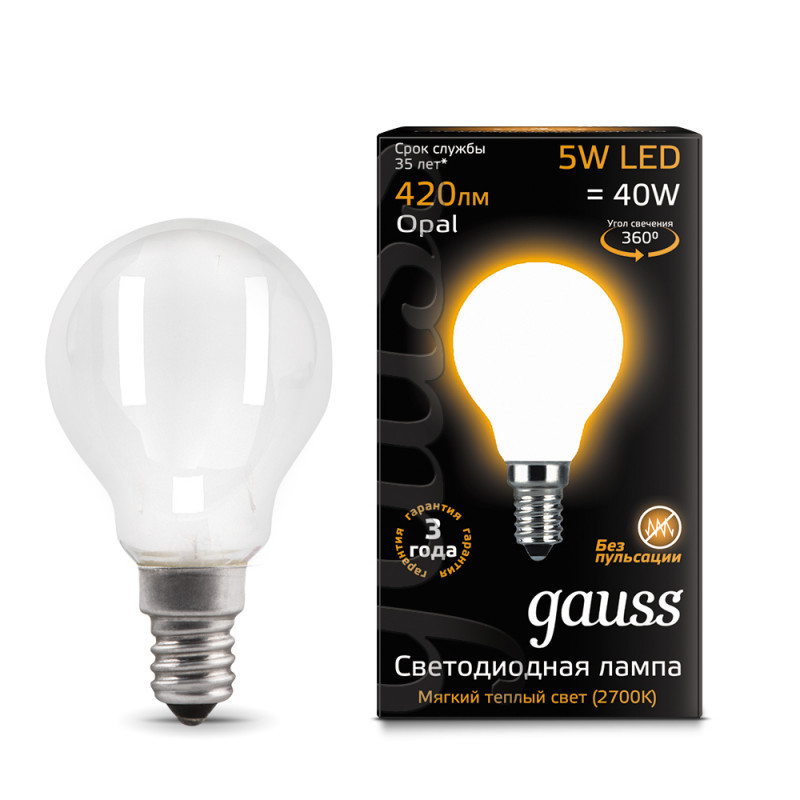 Светодиодная лампа Gauss Filament 105201105 5W 220V 420lm E14 белый (теплый)