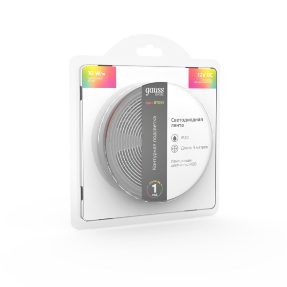 Лента Gauss Basic LED 5050/60 BT055 50W 12V 700lm RGB IP20