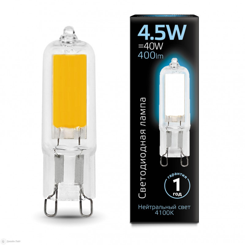 Светодиодная лампа Gauss капсульная 107809204 4.5W 220V 400lm G9 белый (дневной)