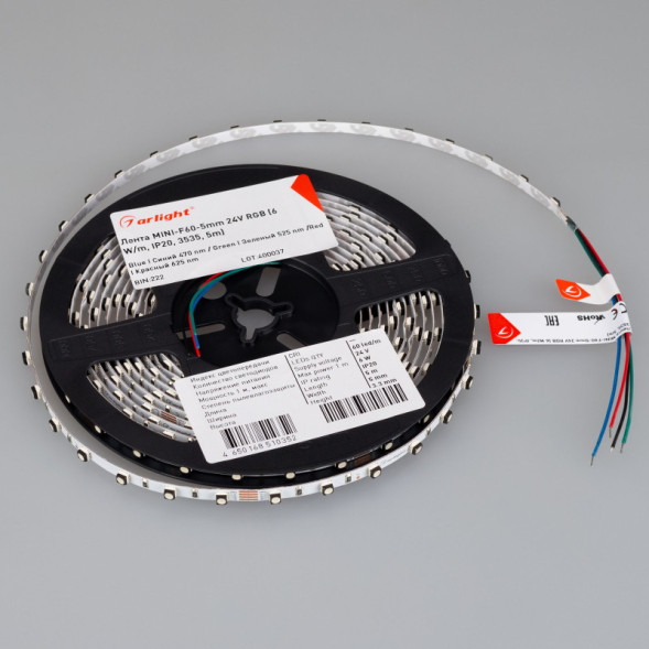 Лента Arlight MINI-F60-5mm 3535 025706(2) 30W 24V 1050lm RGB IP20